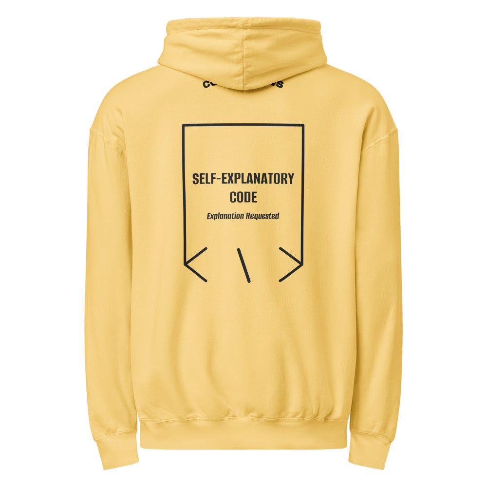 Self-Explanatory Code — secondary back mockup