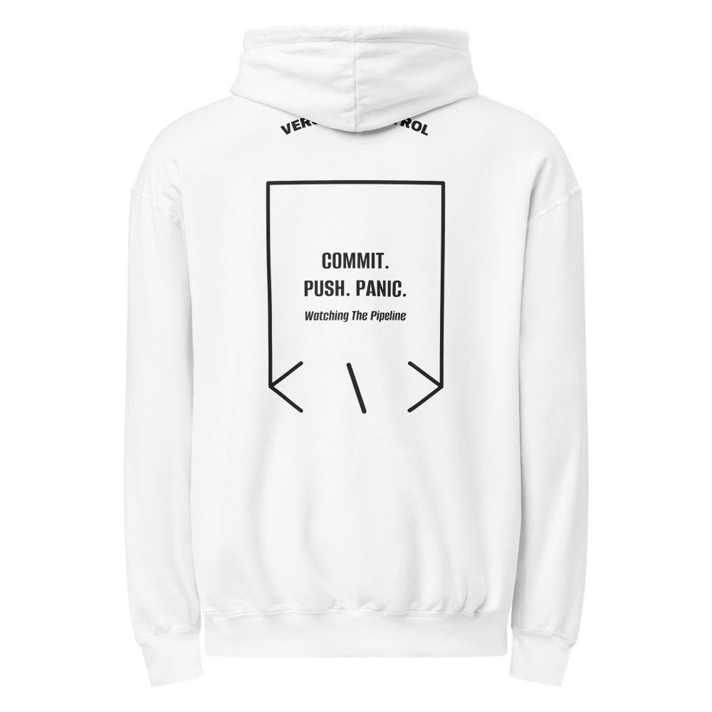 Commit. Push. Panic. — White Black back mockup