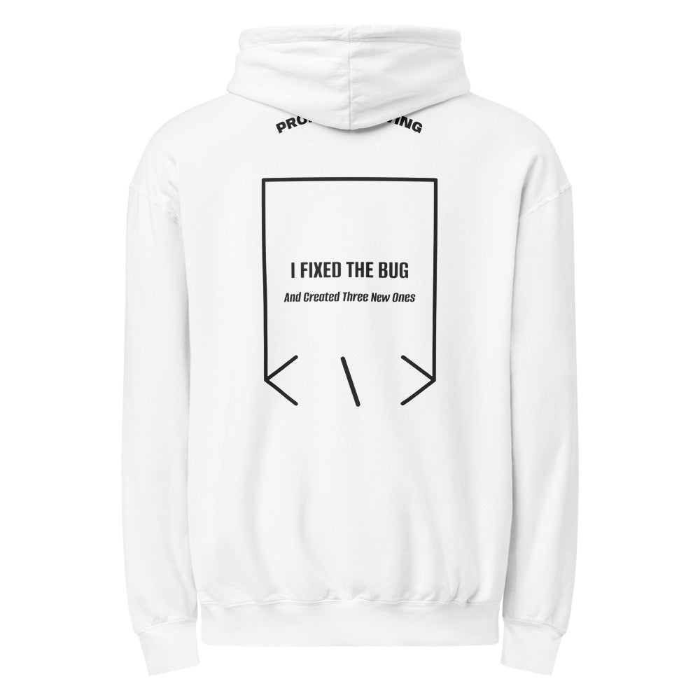 I Fixed The Bug — White Black back mockup