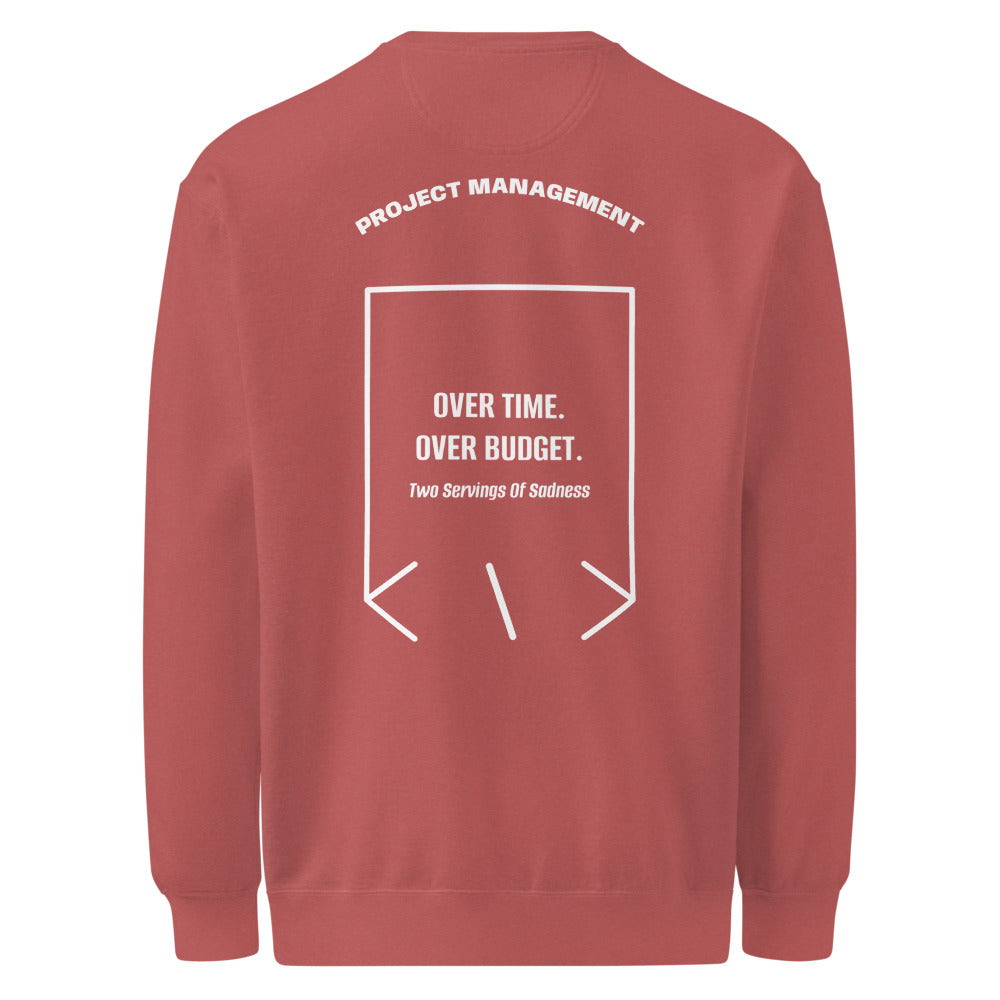 Over Time. Over Budget. — Crimson White back mockup