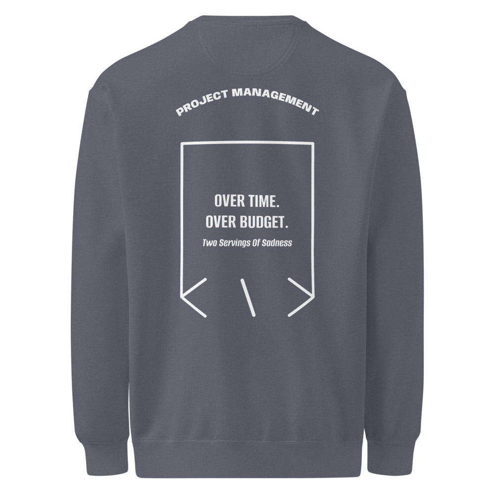 Over Time. Over Budget. — Denim White back mockup