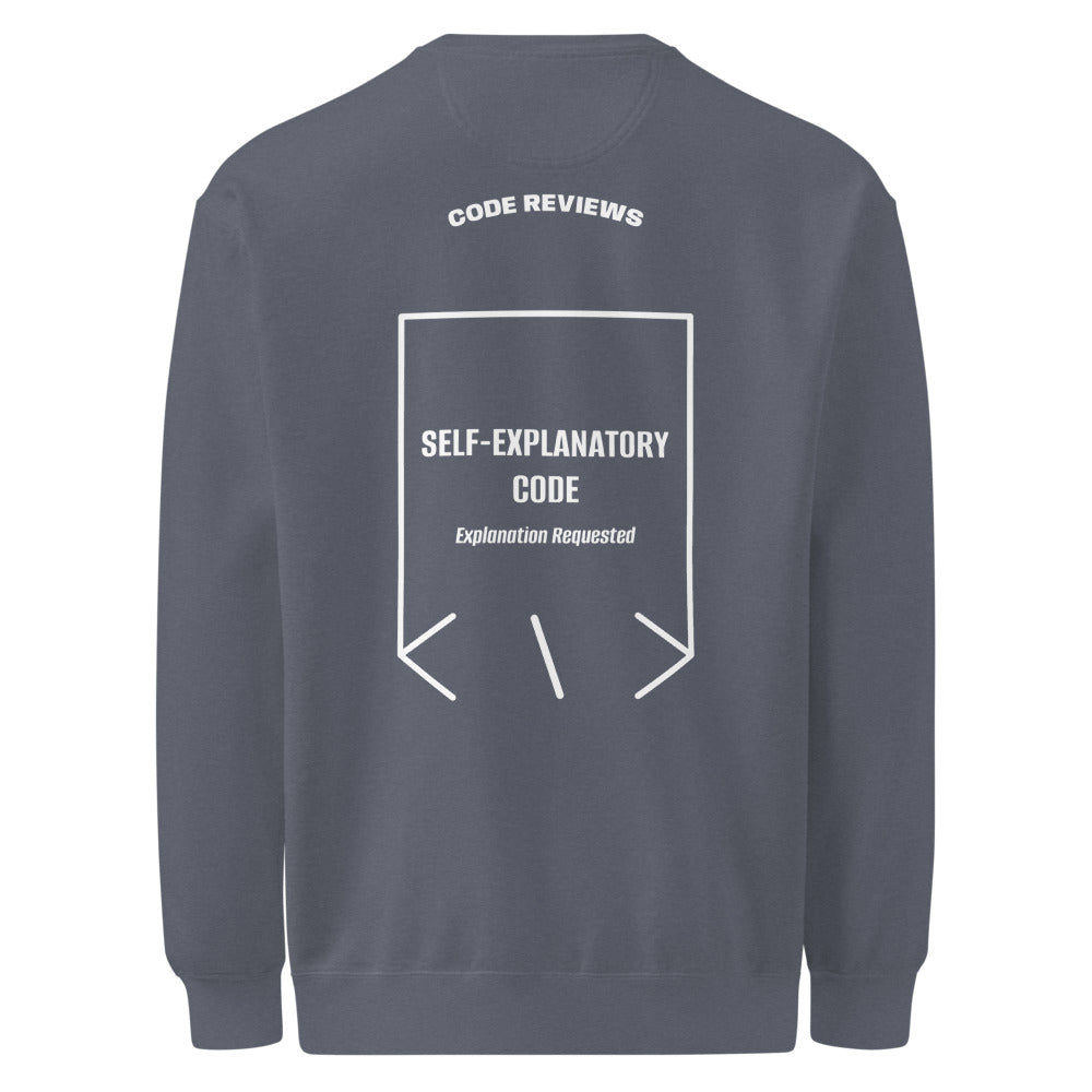 Self-Explanatory Code — Denim White back mockup