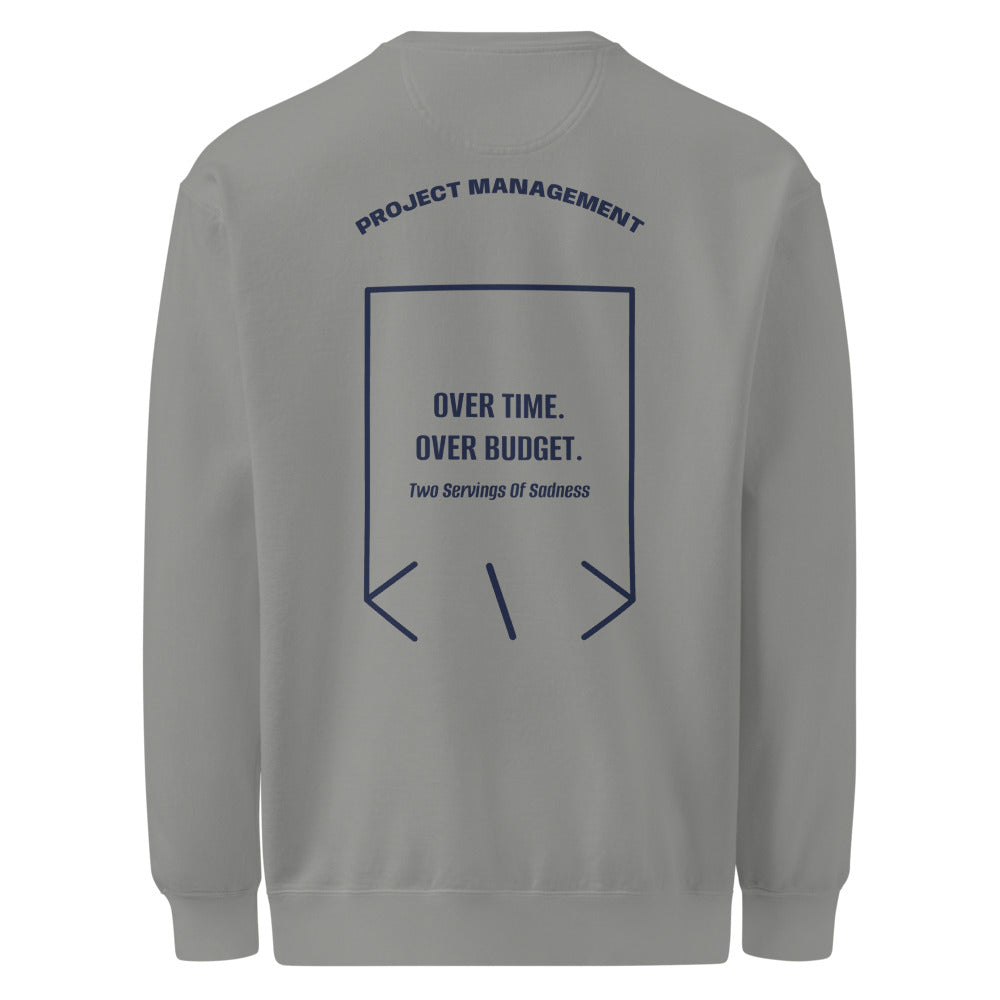Over Time. Over Budget. — Grey True Navy back mockup