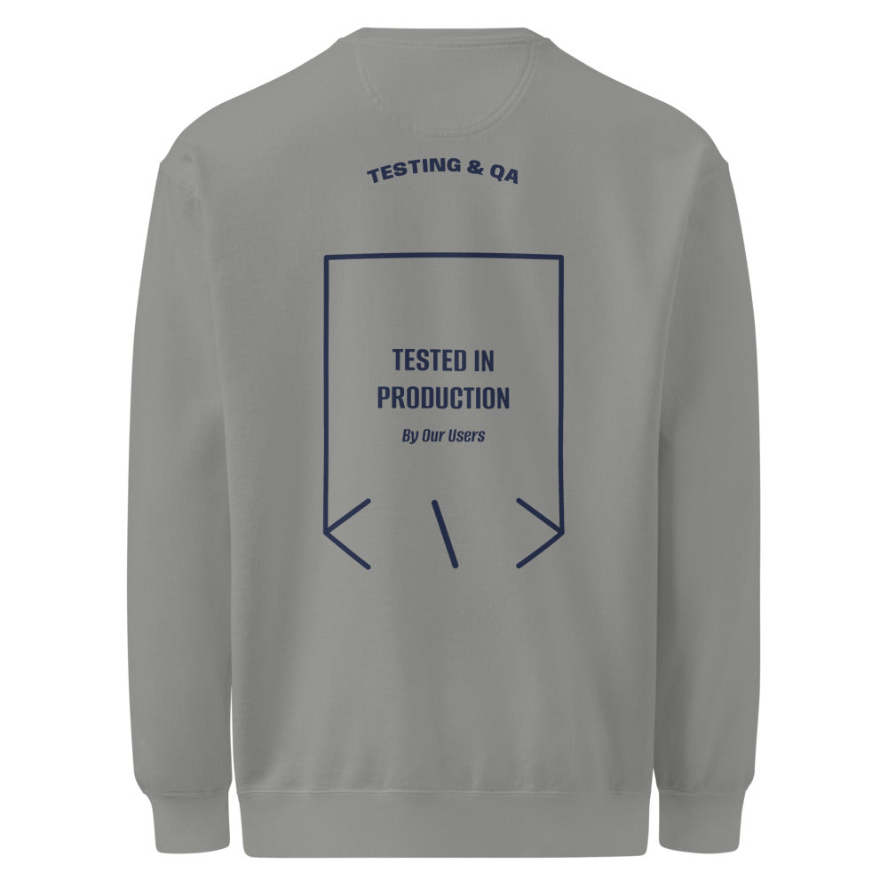 Tested In Production — Grey True Navy back mockup