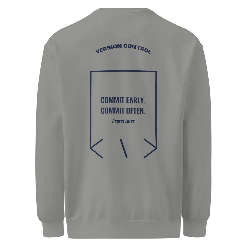 Commit Early. Commit Often. — Grey True Navy back mockup