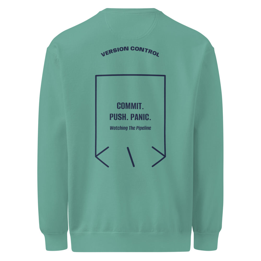 Commit. Push. Panic. — Seafoam True Navy back mockup