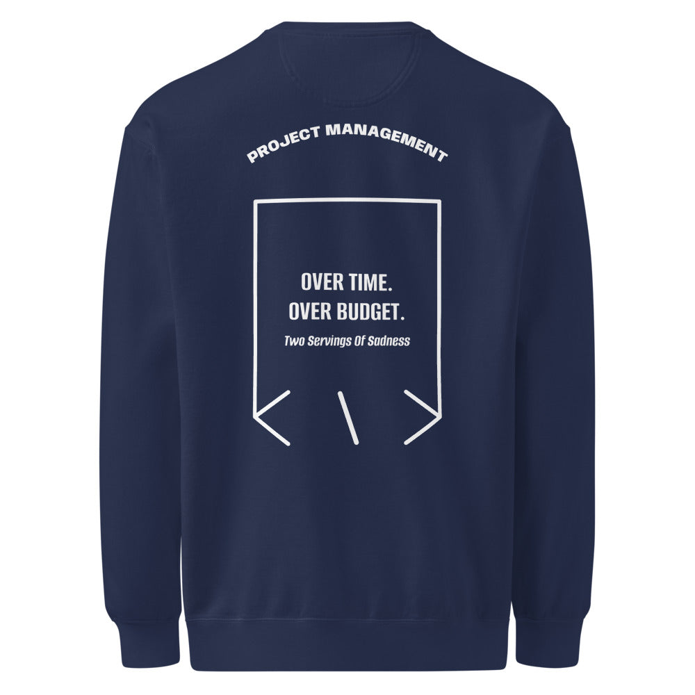 Over Time. Over Budget. — True Navy White back mockup