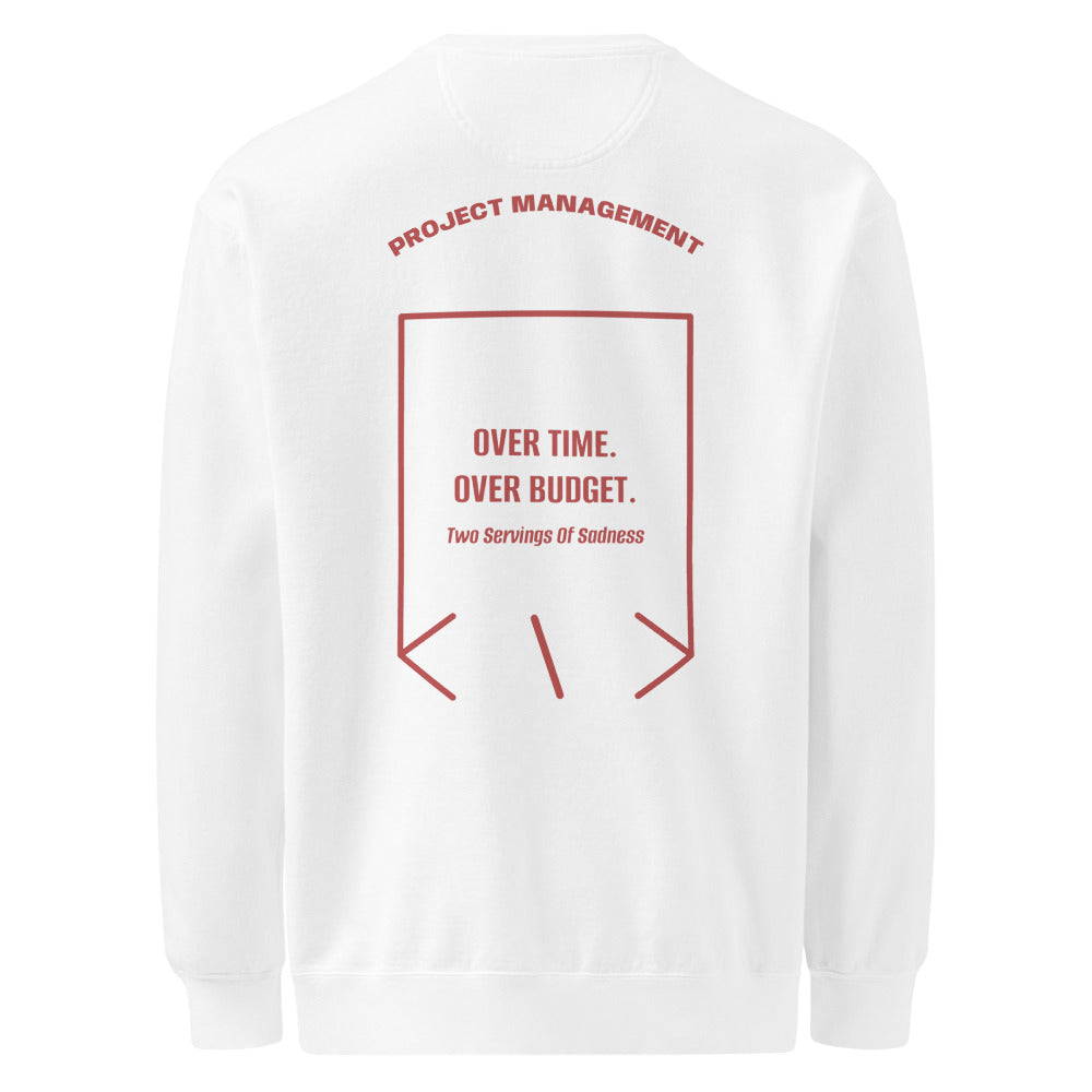 Over Time. Over Budget. — White Crimson back mockup