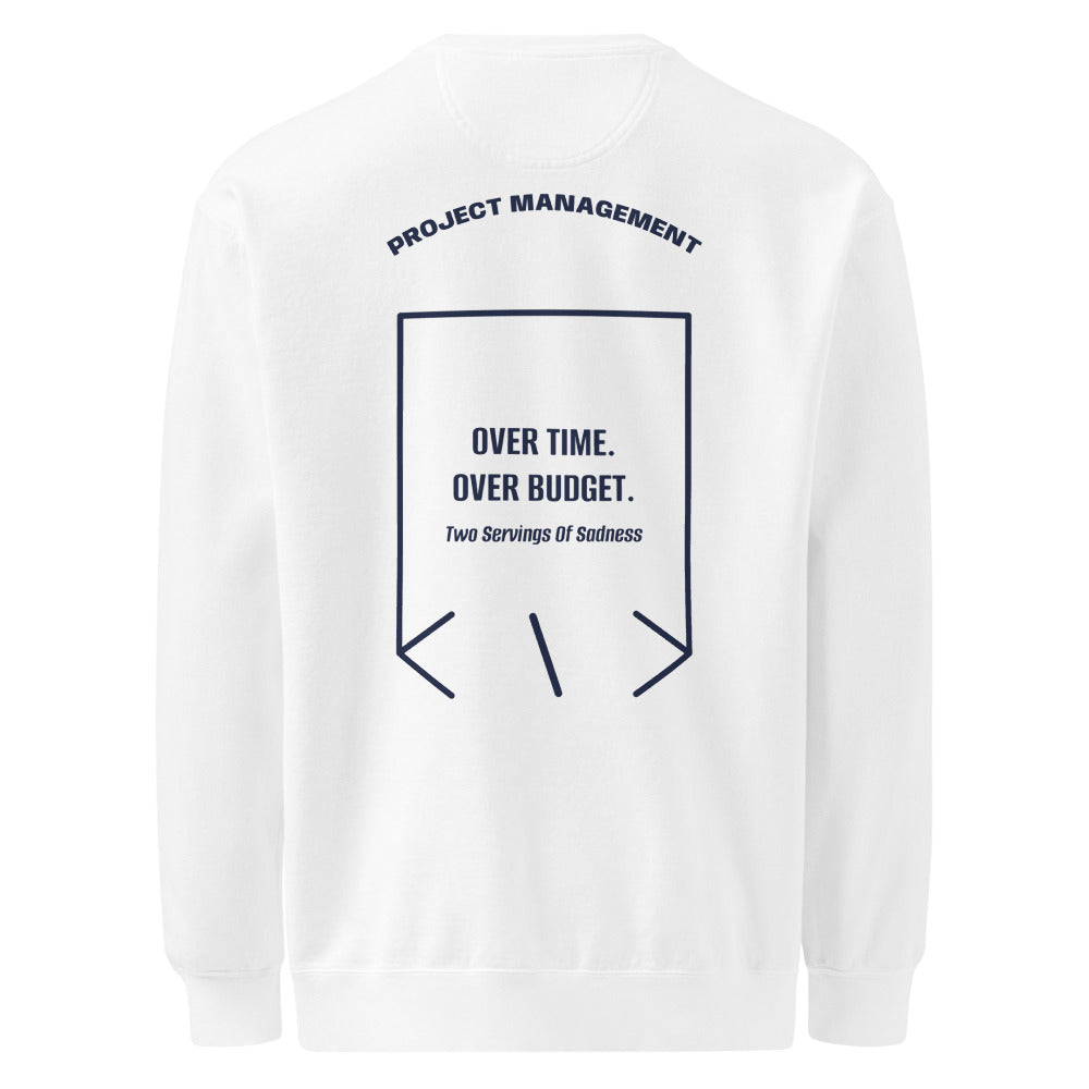 Over Time. Over Budget. — White True Navy back mockup