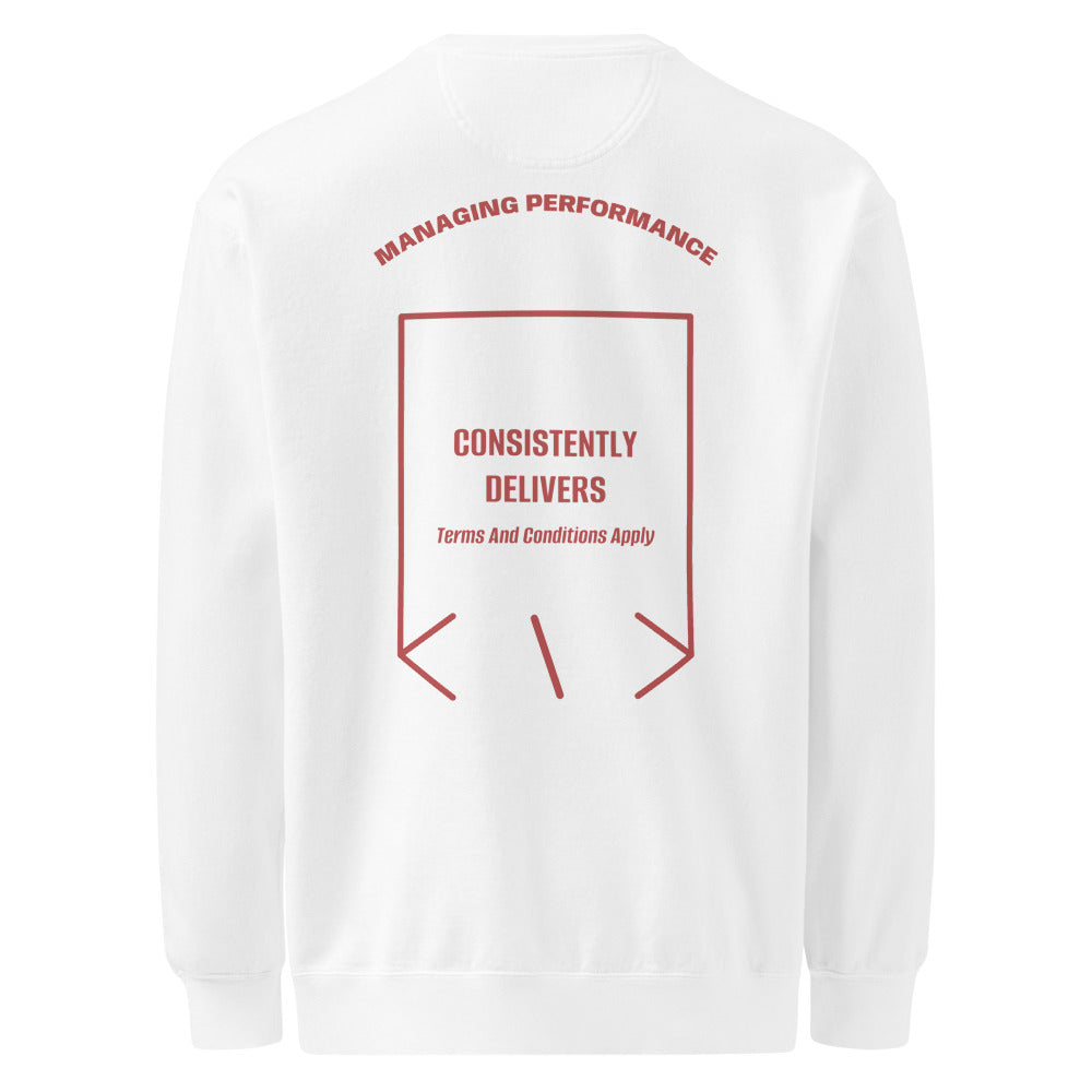 Consistently Delivers — White Crimson back mockup