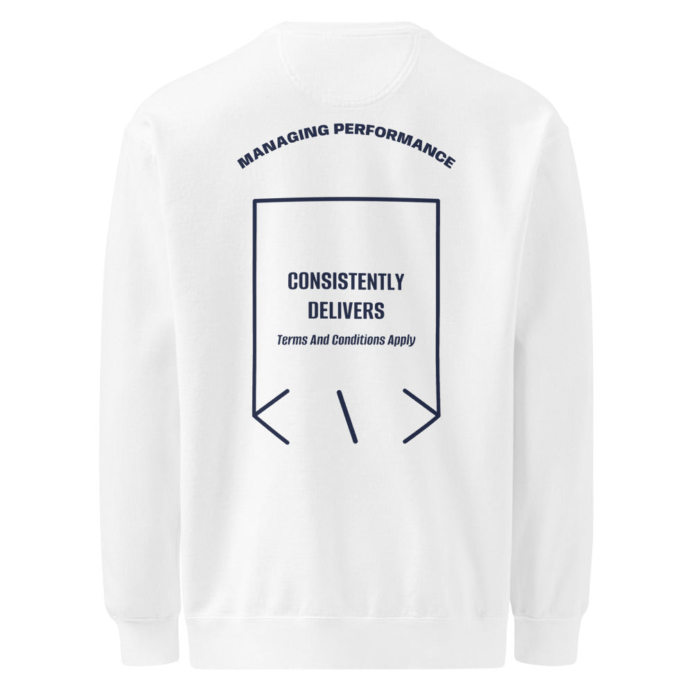 Consistently Delivers — White True Navy back mockup