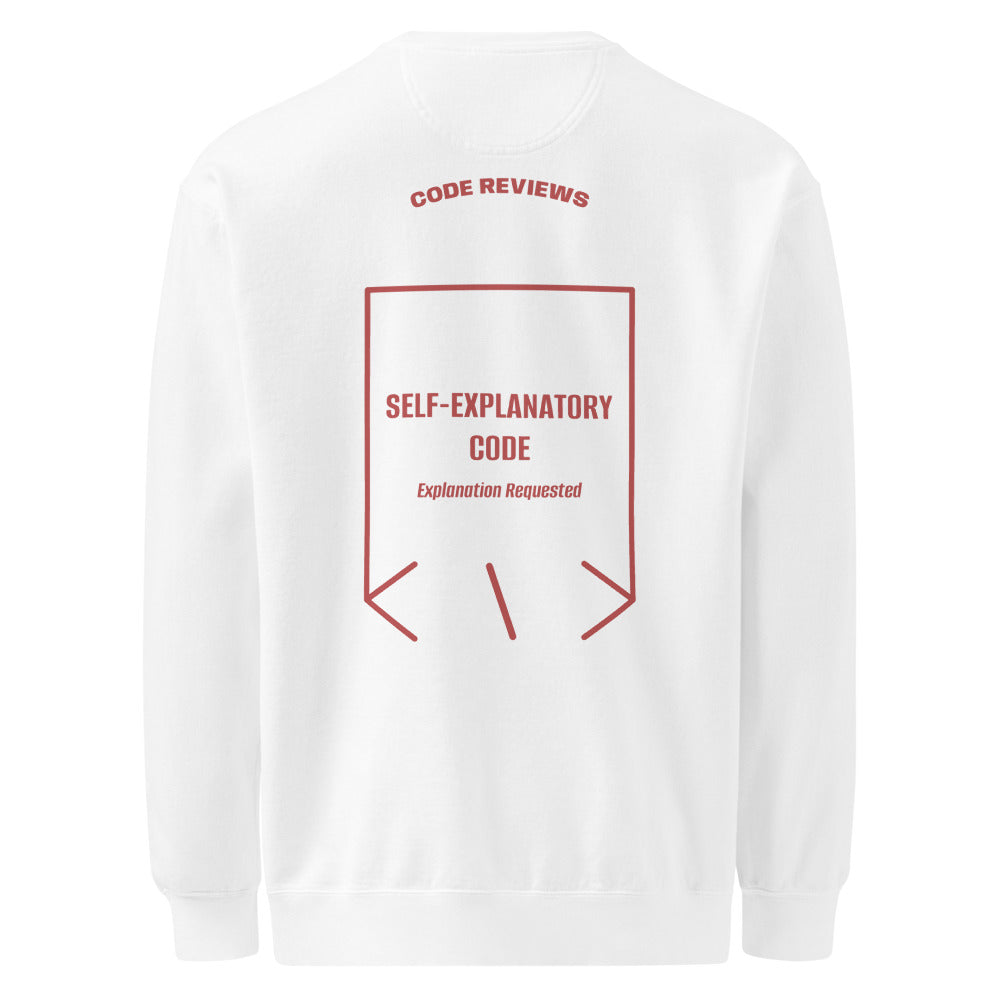Self-Explanatory Code — White Crimson back mockup