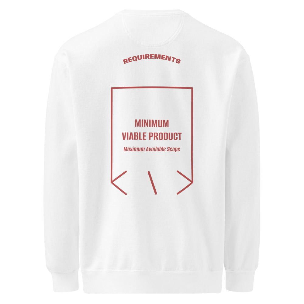 Minimum Viable Product — White Crimson back mockup