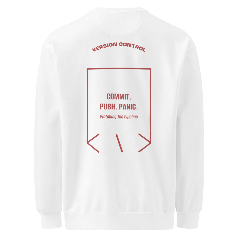 Commit. Push. Panic. — White Crimson back mockup