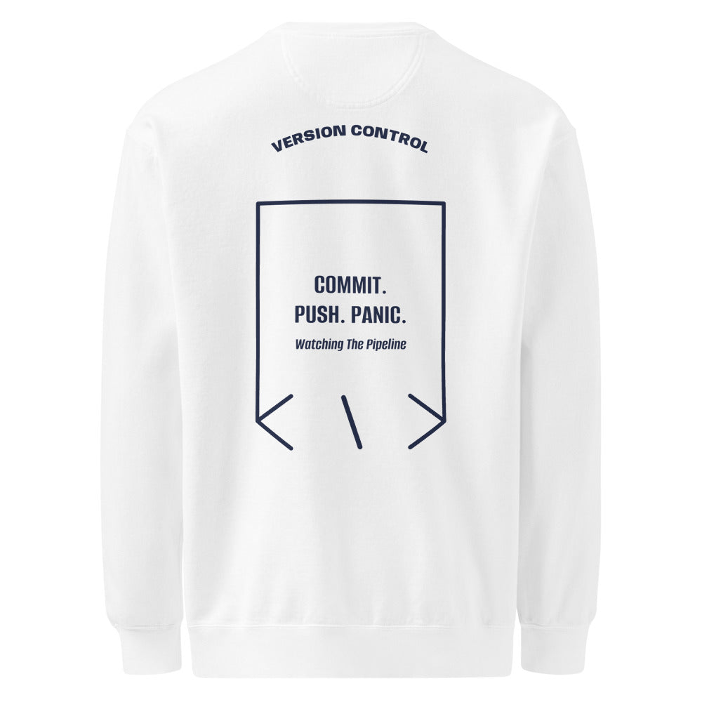 Commit. Push. Panic. — White True Navy back mockup