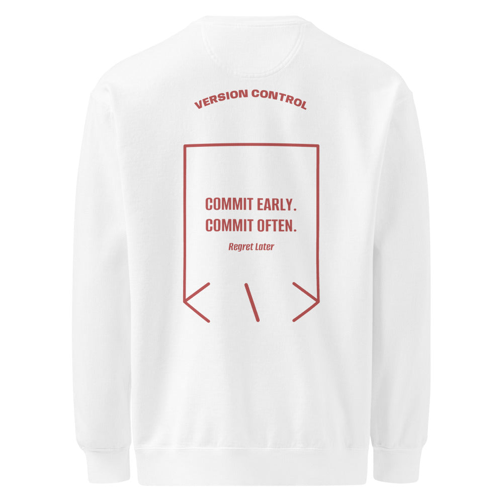 Commit Early. Commit Often. — White Crimson back mockup