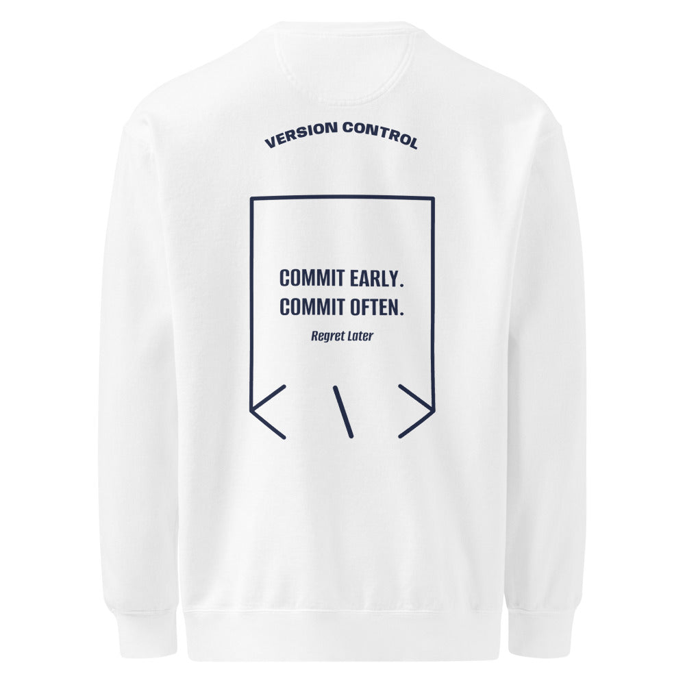 Commit Early. Commit Often. — White True Navy back mockup