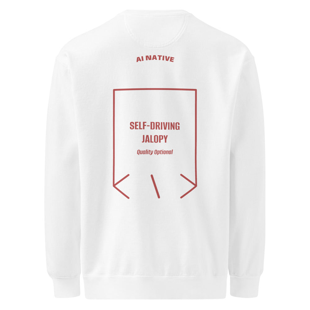 Self-Driving Jalopy — White Crimson back mockup
