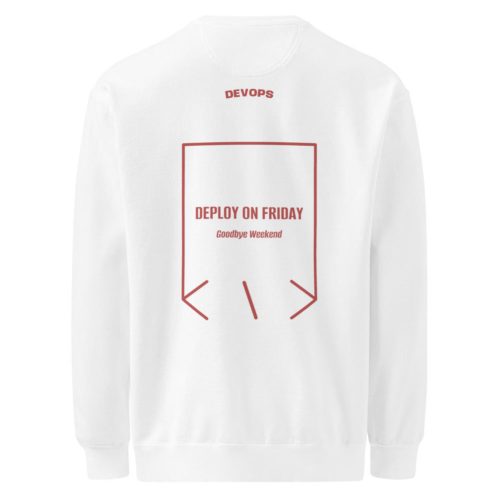Deploy On Friday — White Crimson back mockup