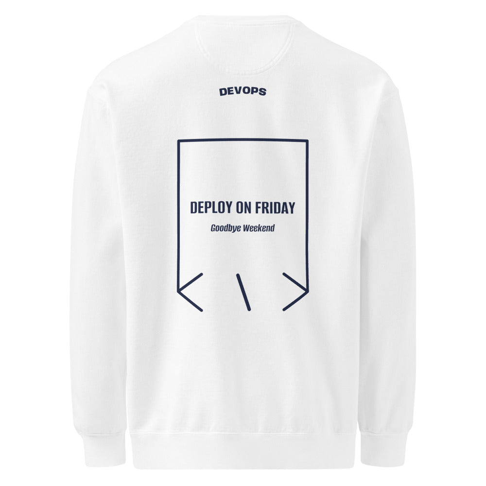 Deploy On Friday — White True Navy back mockup