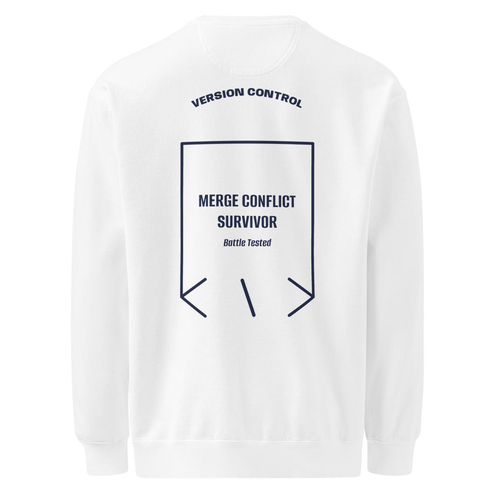 Merge Conflict Survivor — White True Navy back mockup
