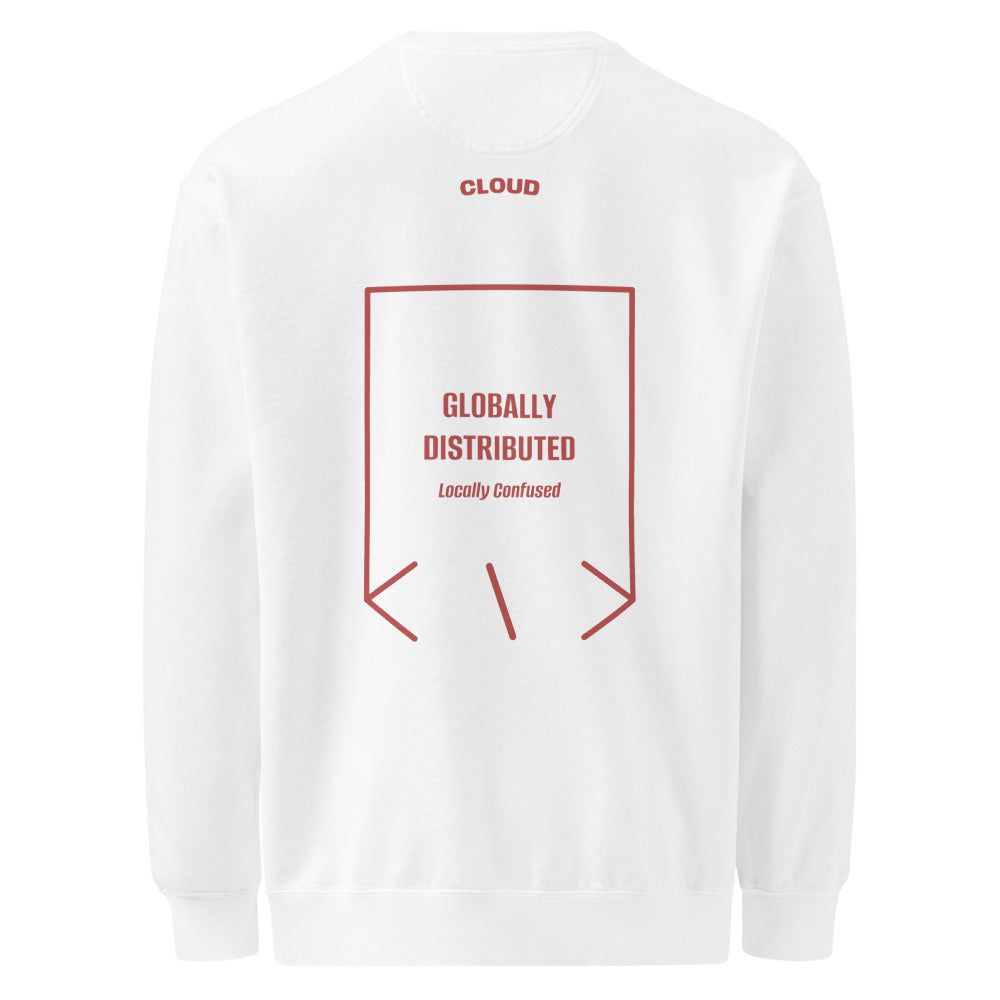 Globally Distributed — White Crimson back mockup
