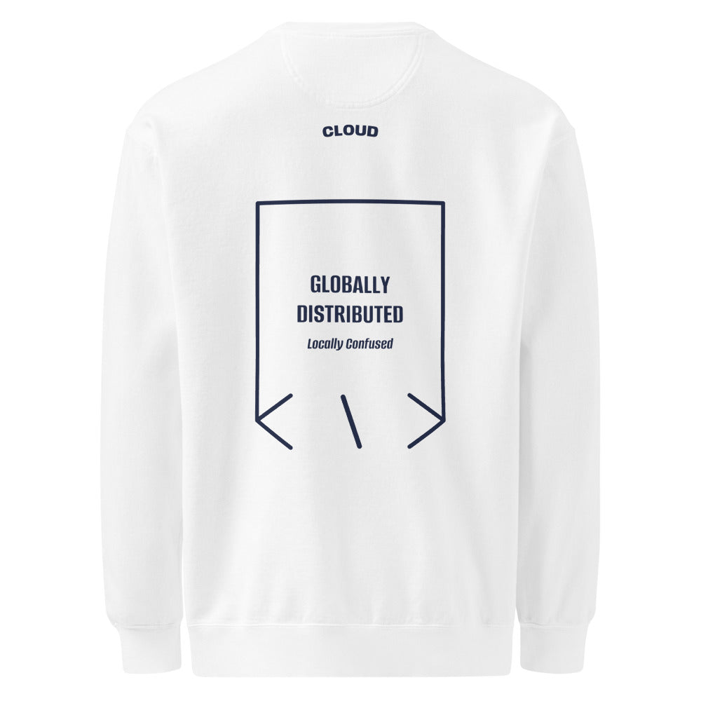 Globally Distributed — White True Navy back mockup