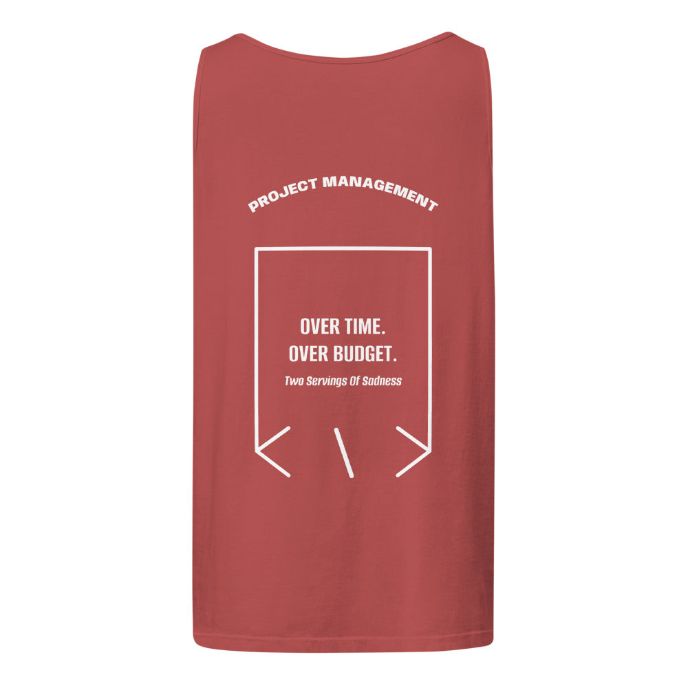 Over Time. Over Budget. — Crimson White back mockup