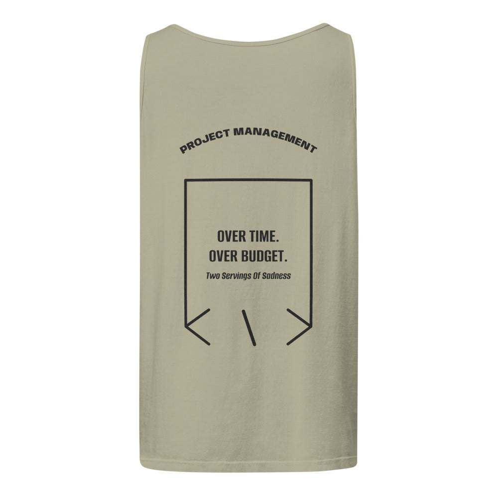 Over Time. Over Budget. — Sandstone Black back mockup