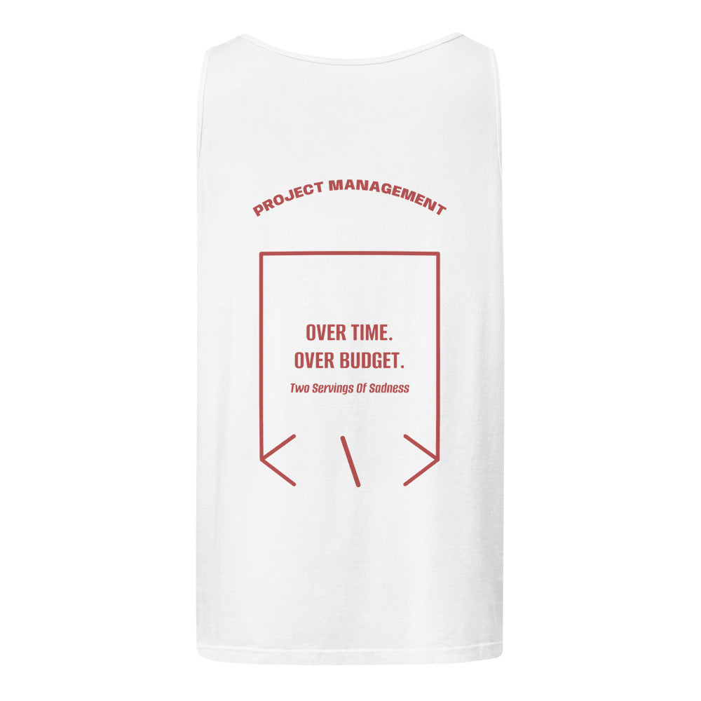 Over Time. Over Budget. — White Crimson back mockup