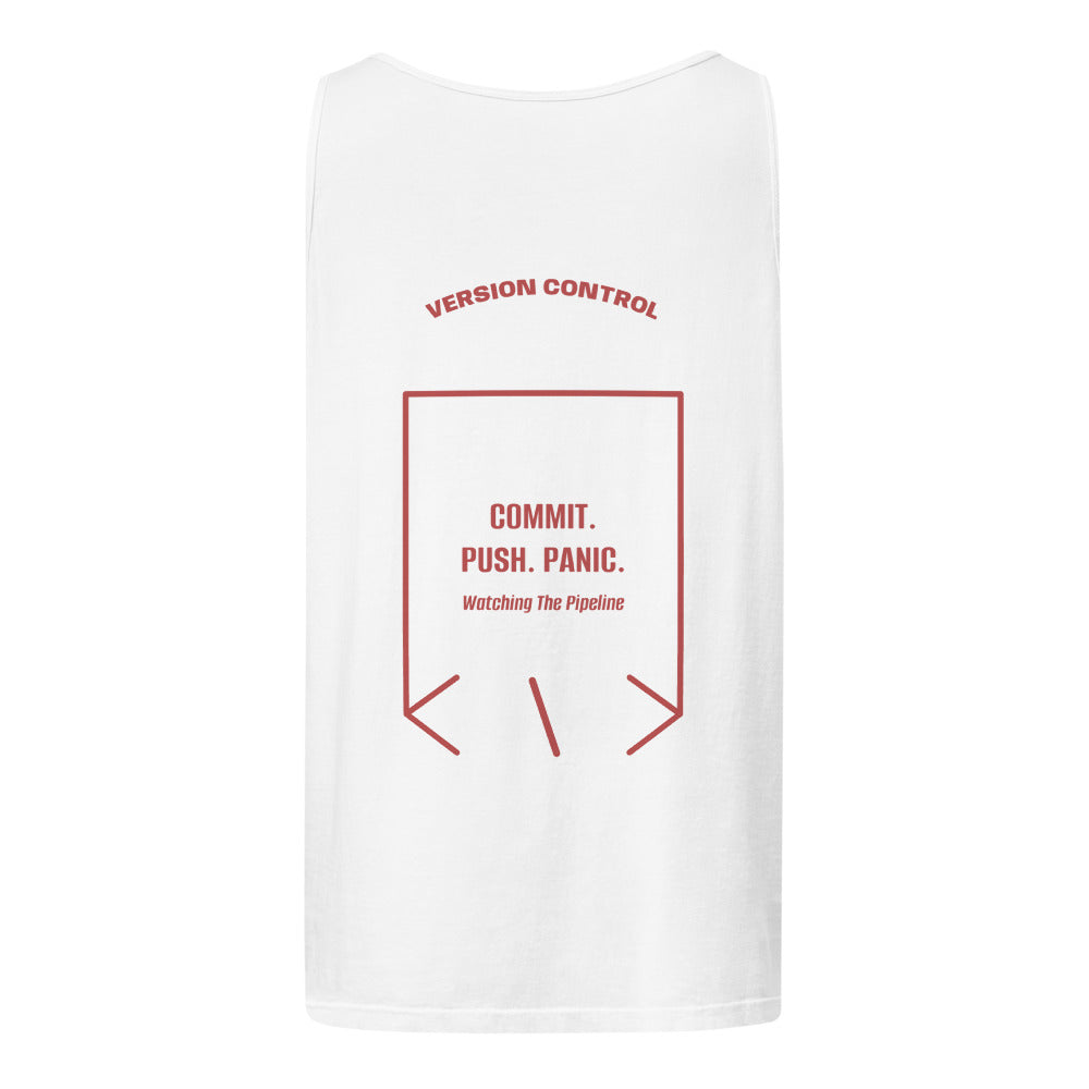 Commit. Push. Panic. — White Crimson back mockup