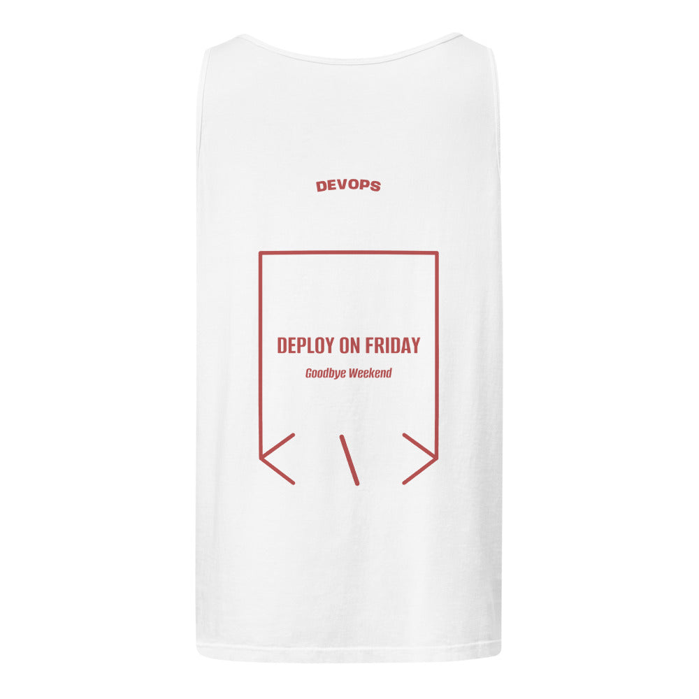 Deploy On Friday — White Crimson back mockup