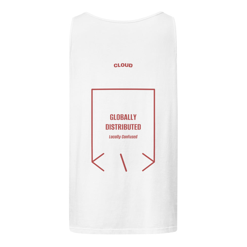 Globally Distributed — White Crimson back mockup
