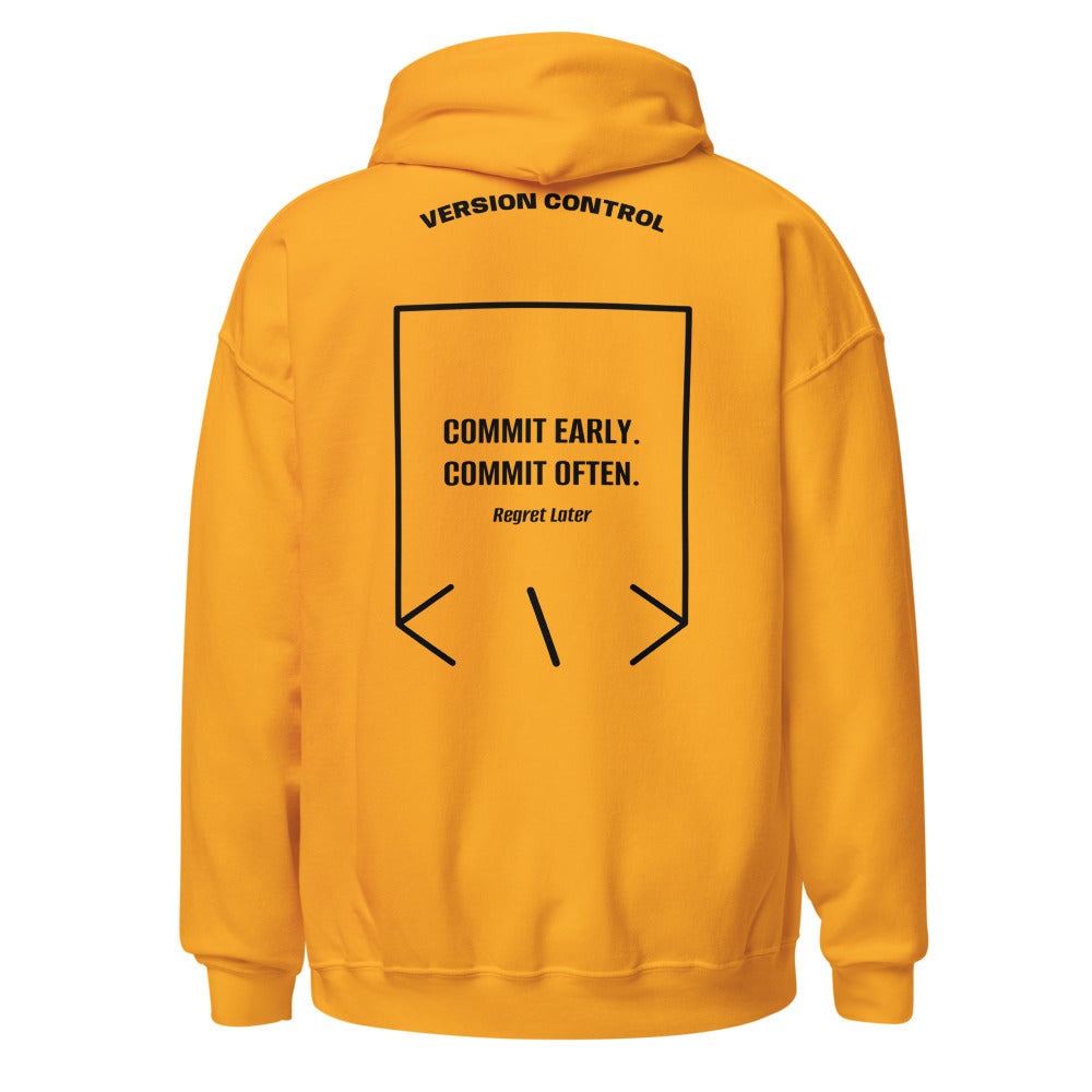 Commit Early. Commit Often. — Gold Black back mockup