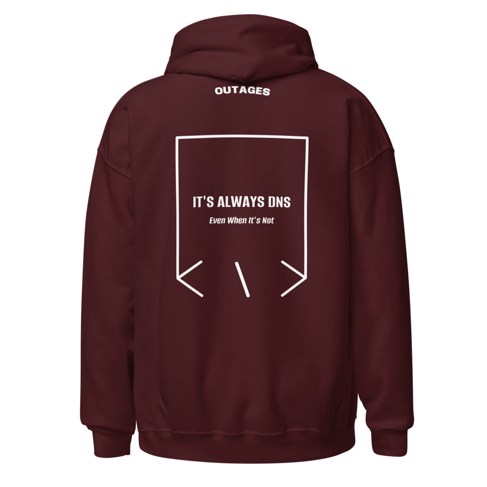 It's Always DNS — Maroon White back mockup