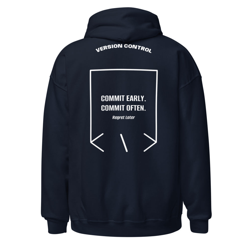 Commit Early. Commit Often. — Navy White back mockup