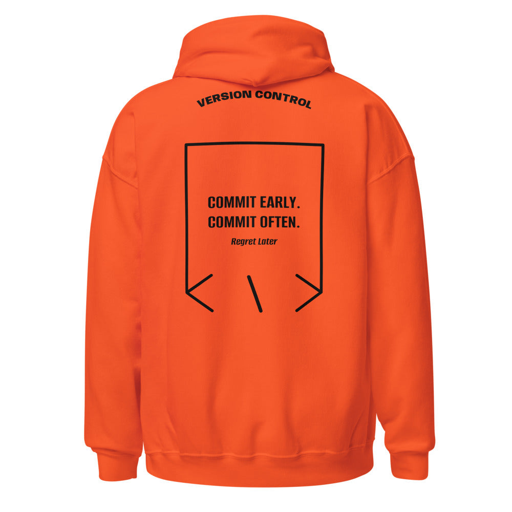 Commit Early. Commit Often. — Orange Black back mockup