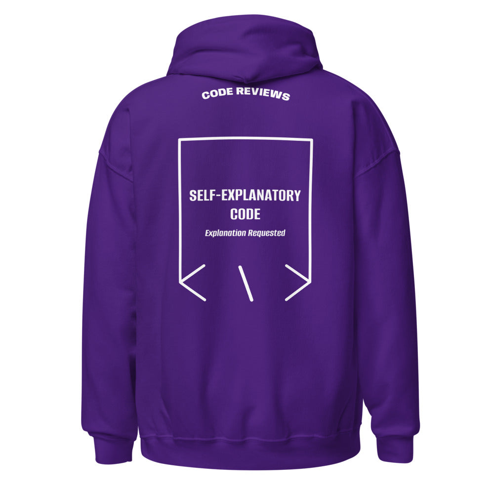 Self-Explanatory Code — Purple White back mockup