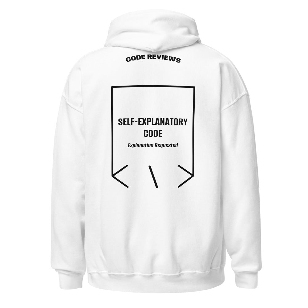 Self-Explanatory Code — White Black back mockup