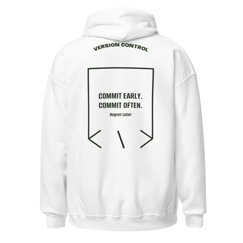 Commit Early. Commit Often. — White Forest Green back mockup