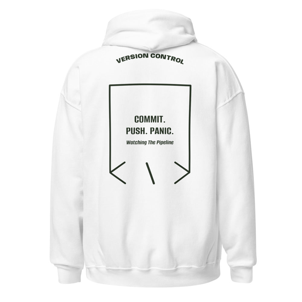 Commit. Push. Panic. — White Forest Green back mockup