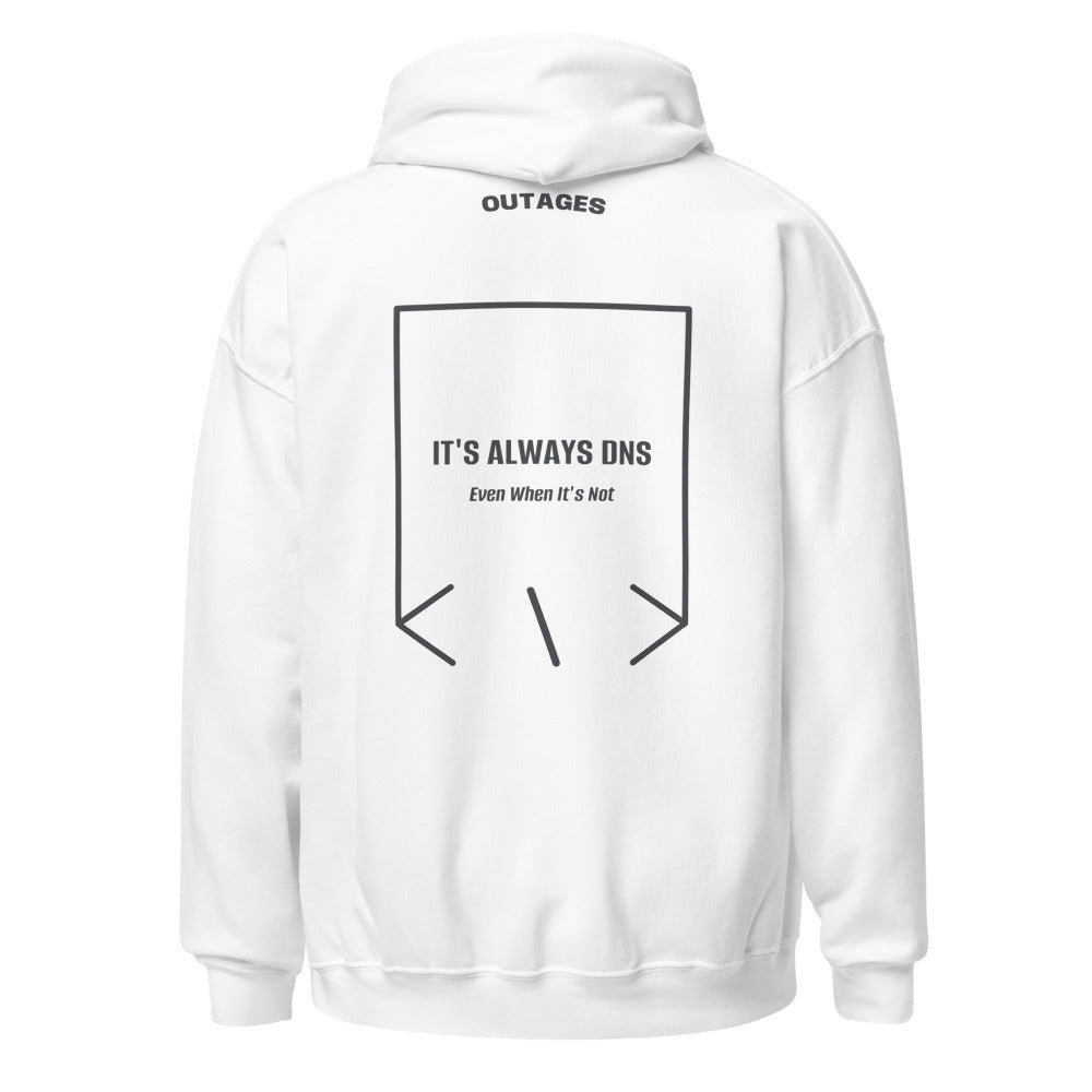 It's Always DNS — White Dark Heather back mockup