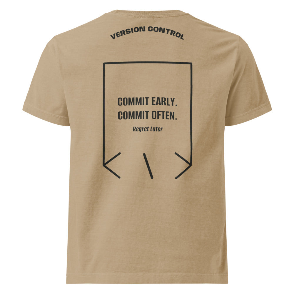 Commit Early. Commit Often. — Khaki Washed Black back mockup