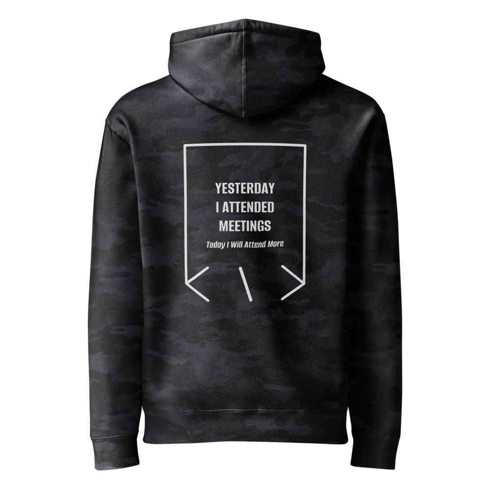 Yesterday I Attended Meetings — Black Camo Grey Heather back mockup