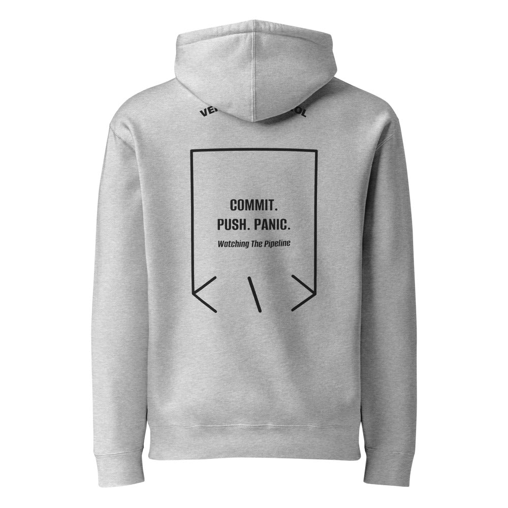 Commit. Push. Panic. — Grey Heather Black Camo back mockup