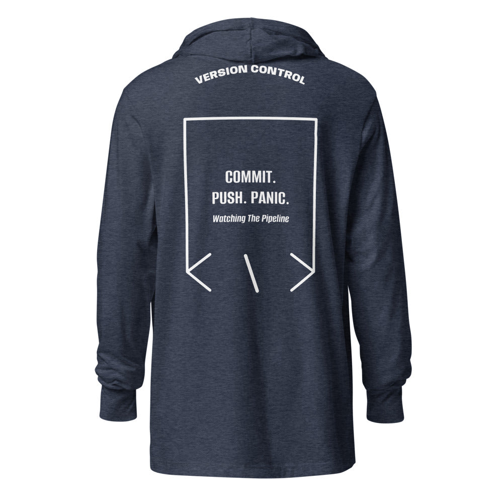 Commit. Push. Panic. — Heather Navy White back mockup