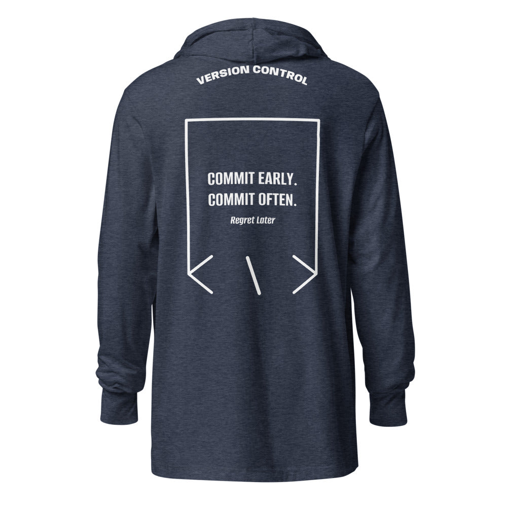 Commit Early. Commit Often. — Heather Navy White back mockup
