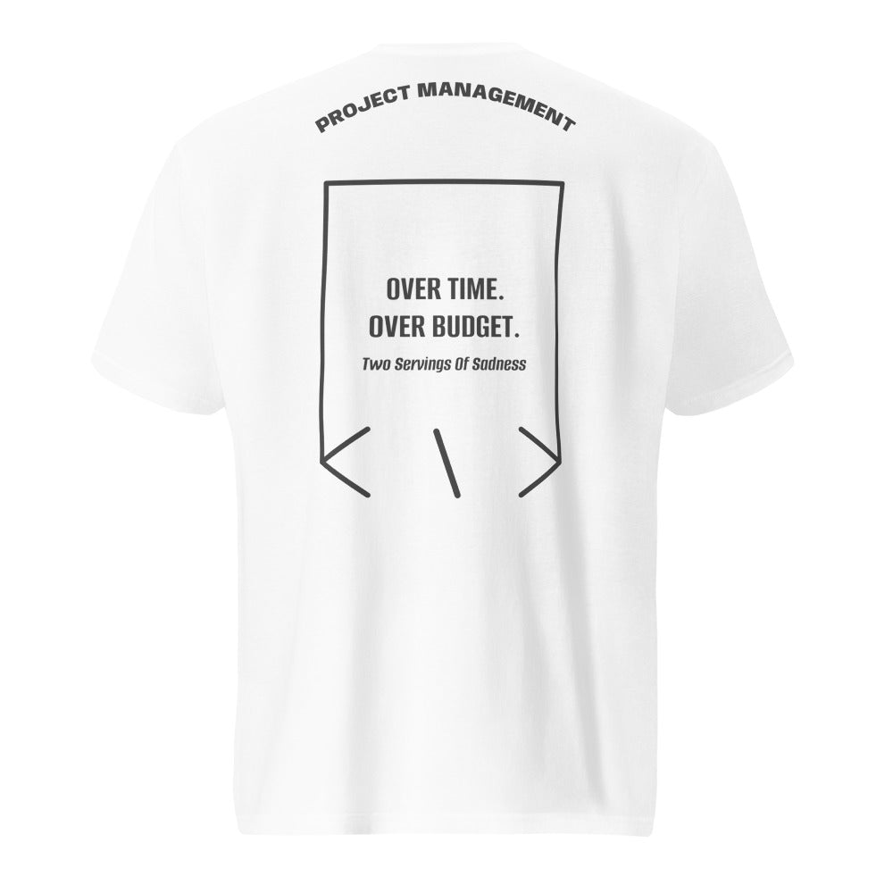 Over Time. Over Budget. — White Heather Dark Grey back mockup