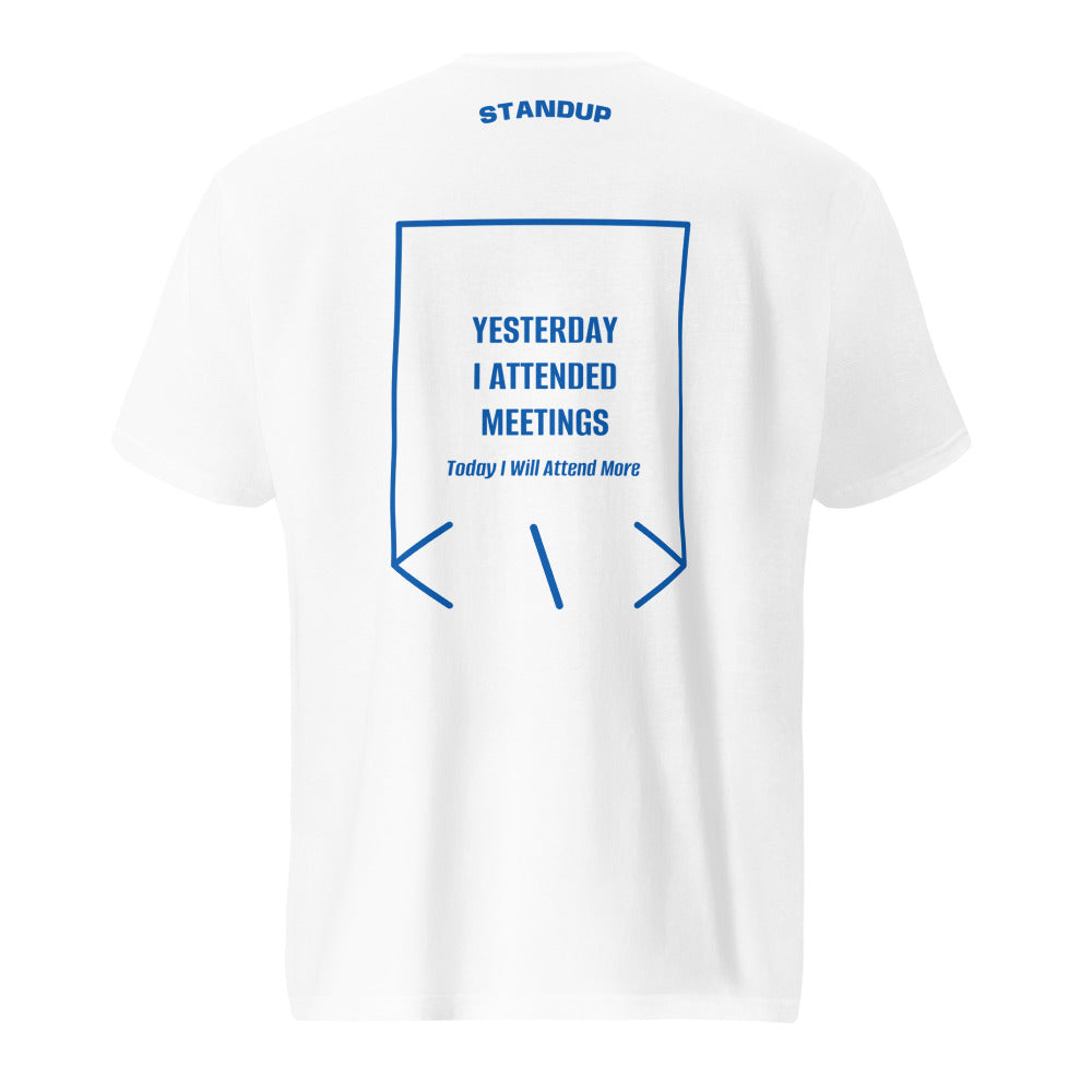 Yesterday I Attended Meetings — White Royal Blue back mockup