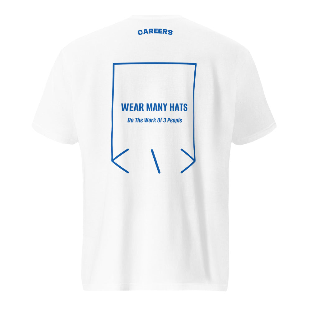 Wear Many Hats — White Royal Blue back mockup